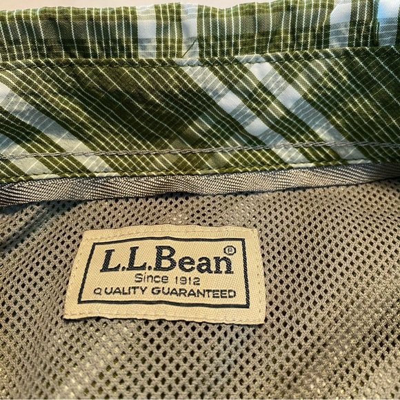L.L. Bean Cool Weave Performance Outdoor Green Plaid Fishing UPF Outdoor Shirt - Picture 4 of 10